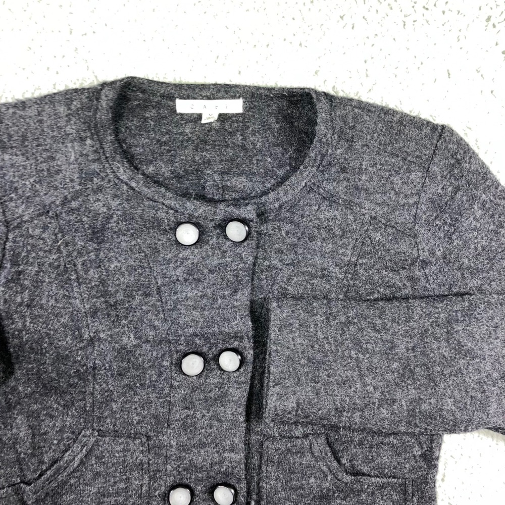 Cabi 100% Wool Cardigan Sweater Women Medium Double‎ Breasted Charcoal Gray